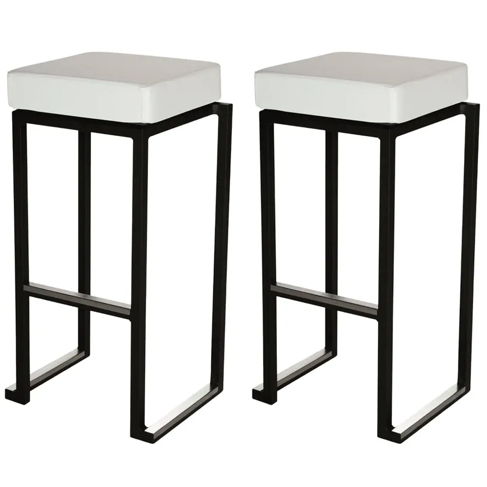 Kelowna Bar Stools with Footrest - White, Faux Leather