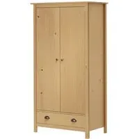 Kendal 2-Door Wardrobe with Drawer - Brown, Pine Wood