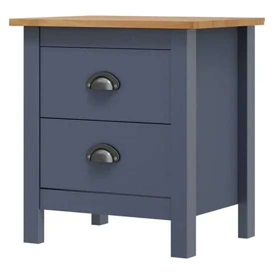 Kendal Bedside Cabinet with 2 Drawers - Grey, Pine Wood