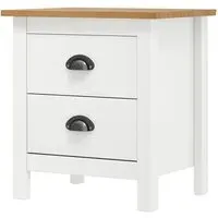 Kendal Bedside Cabinet with 2 Drawers - White, Pine Wood