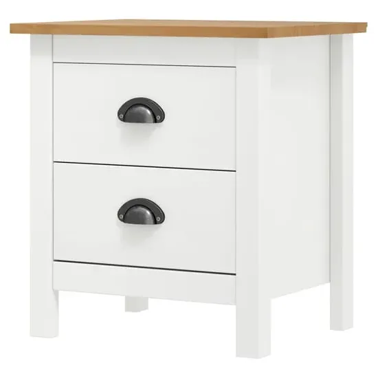 Kendal Bedside Cabinet with 2 Drawers - White, Pine Wood image
