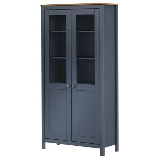 Kendal Display Cabinet with 2 Doors - Grey, Pine Wood