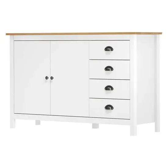 Kendal Sideboard with 4 Drawers - White, Pine Wood