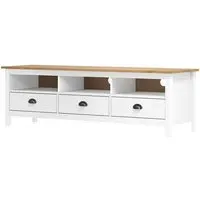 Kendal TV Stand with 3 Drawers - White, Pine Wood