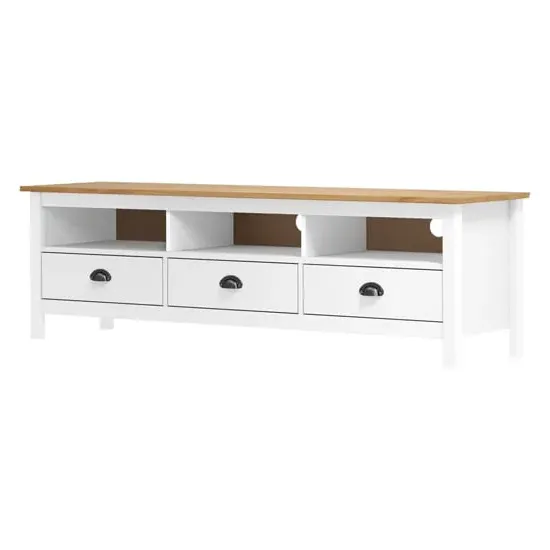 Kendal TV Stand with 3 Drawers - White, Pine Wood