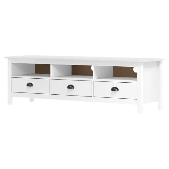 Kendal TV Stand with 3 Drawers - White, Pine Wood