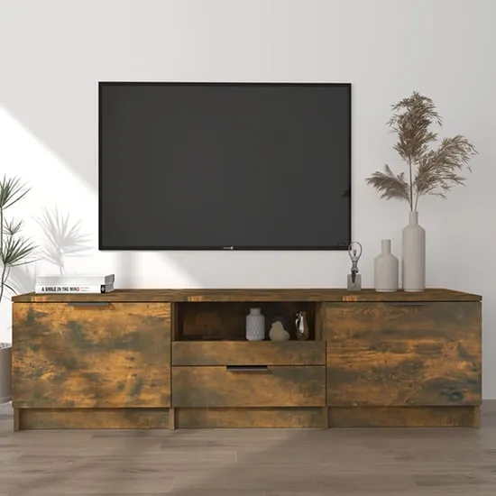Kenna TV Stand with 2 Doors 1 Drawer - Smoked Oak, Engineered Wood image