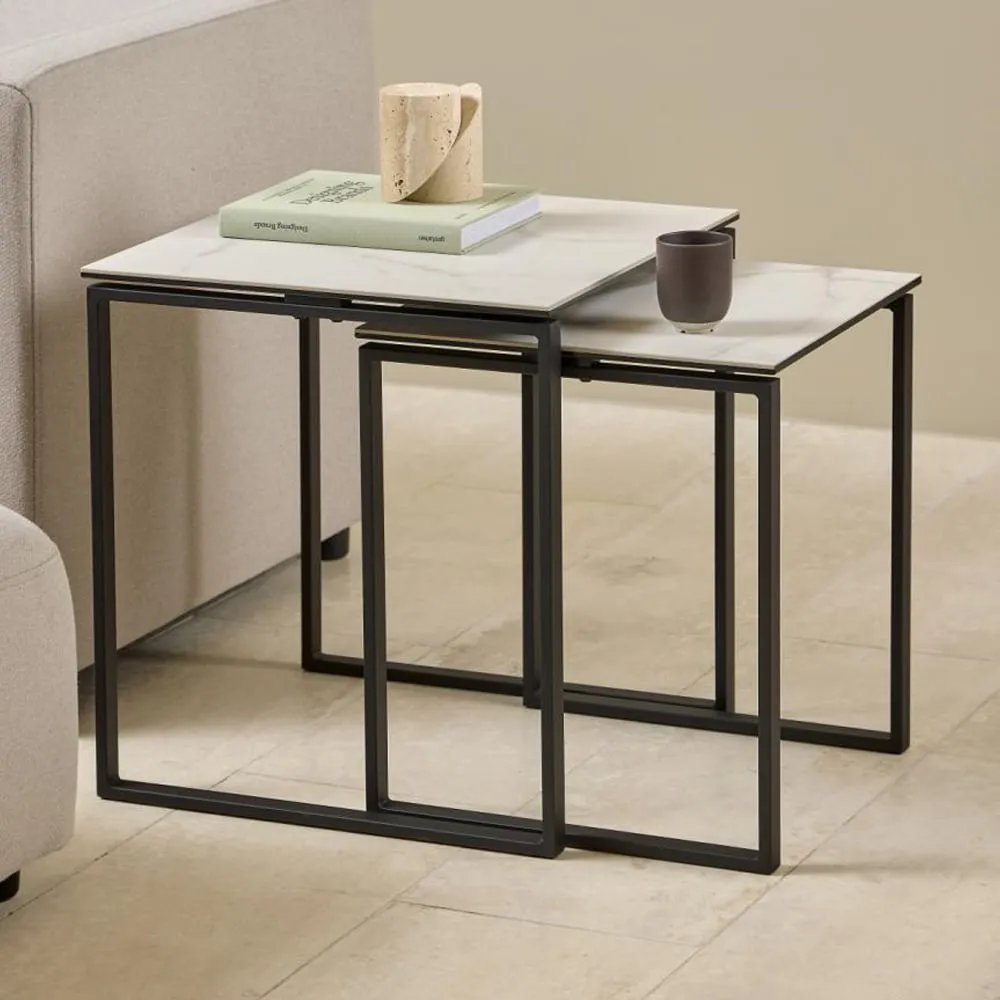 Kennesaw Ceramic Nest of 2 Tables - White