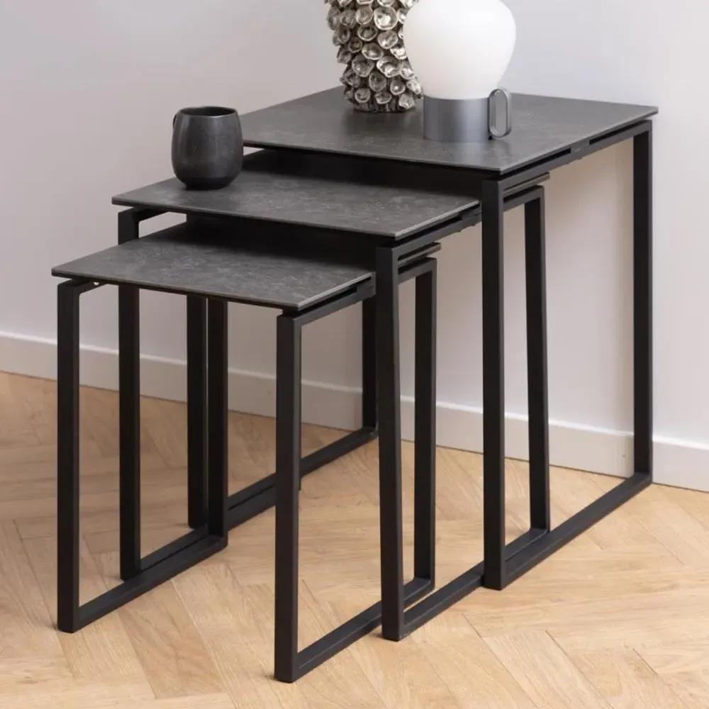 Kennesaw Ceramic Nest of 3 Tables - Black