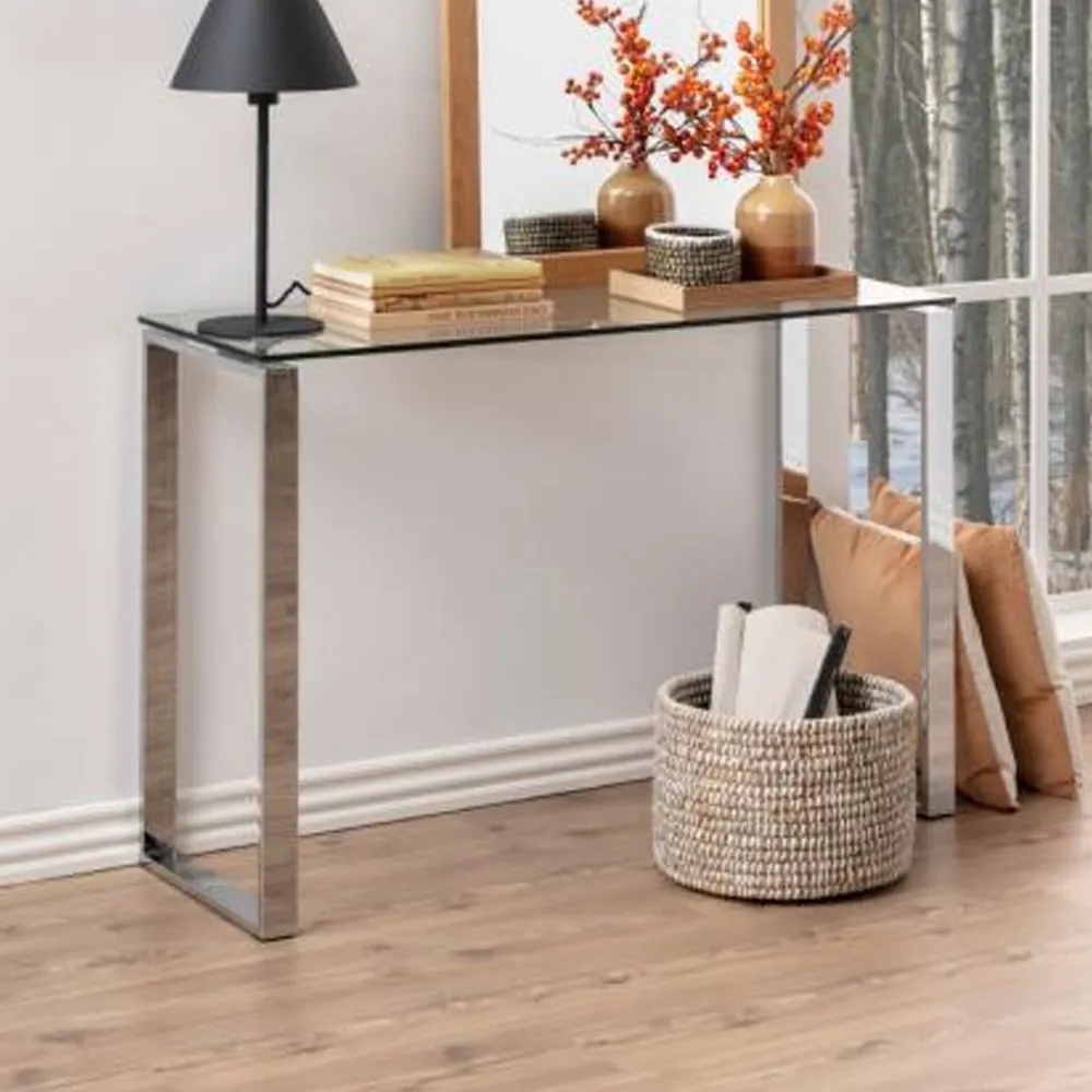 Kennesaw Clear Glass Console Table with Chrome Legs - Clear image