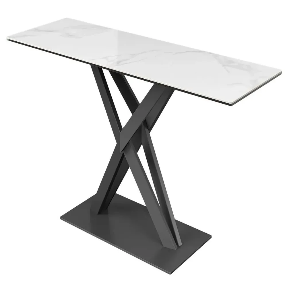 Kenosha Ceramic Glass Console Table - White Gloss