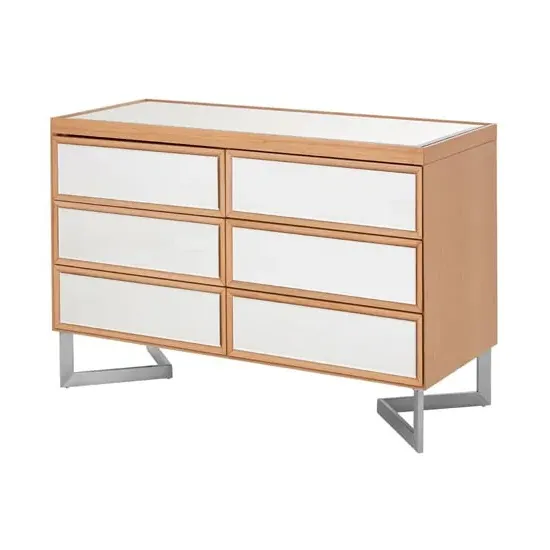 Kensick 6-Drawer Chest - Natural, Mirrored Glass