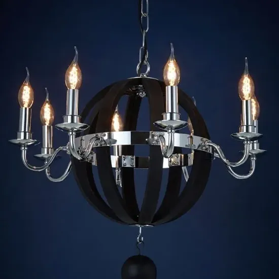 Kensick 8 Bulb Round Chandelier Ceiling Light - Black
