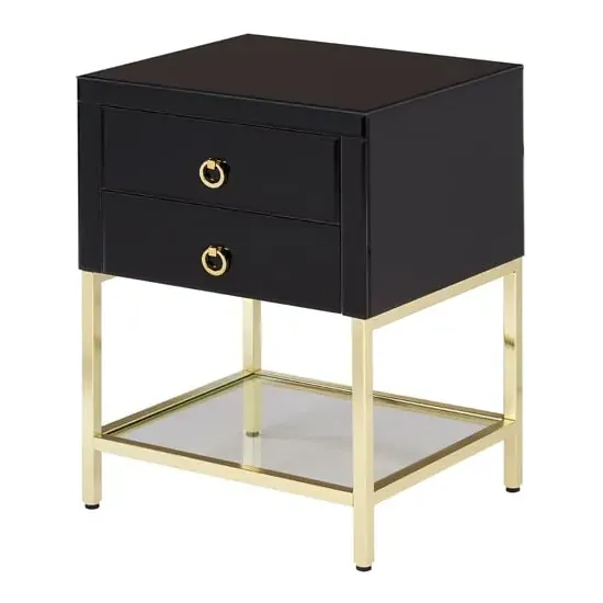 Kensick Bedside Cabinet with Gold Frame - Black
