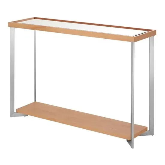 Kensick Rectangular Console Table - Natural, Mirrored Glass
