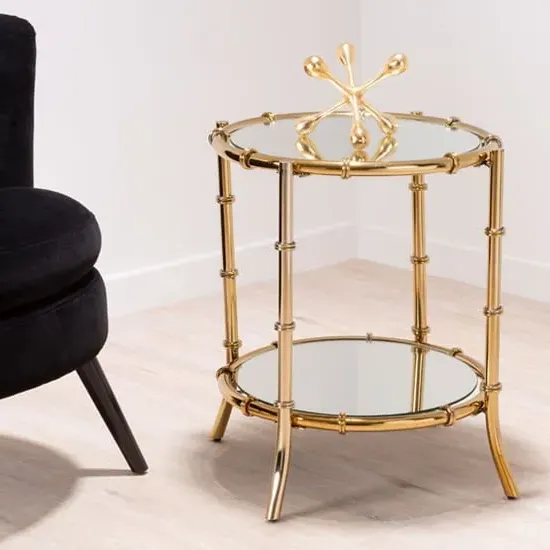 Kensick Round Side Table - Gold, Mirrored Glass