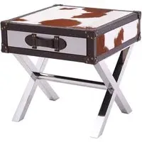Kensick Side Table with Drawer - Brown, Cowhide