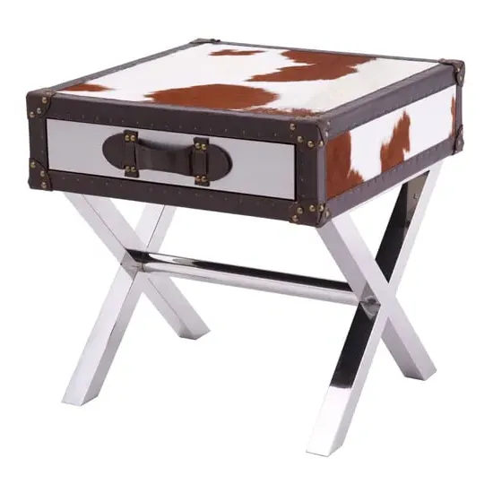 Kensick Side Table with Drawer - Brown, Cowhide image
