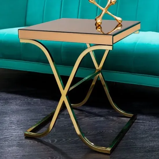 Kensick Side Table with X-Base - Brown, Mirrored Glass image