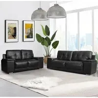 Kensington 3+2 Seater Sofa Set - Black, Faux Leather