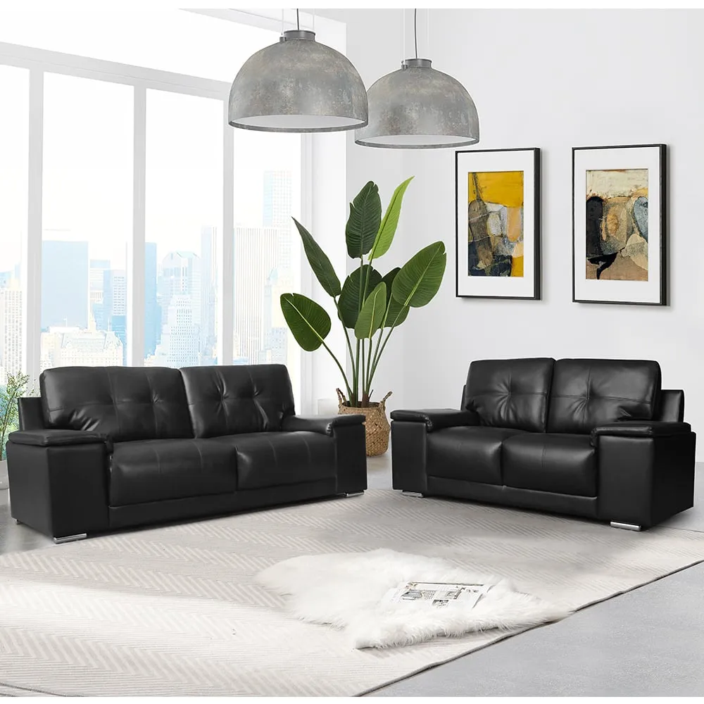 Kensington 3+2 Seater Sofa Set - Black, Faux Leather