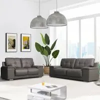 Kensington 3+2 Seater Sofa Set - Dark Grey, Faux Leather