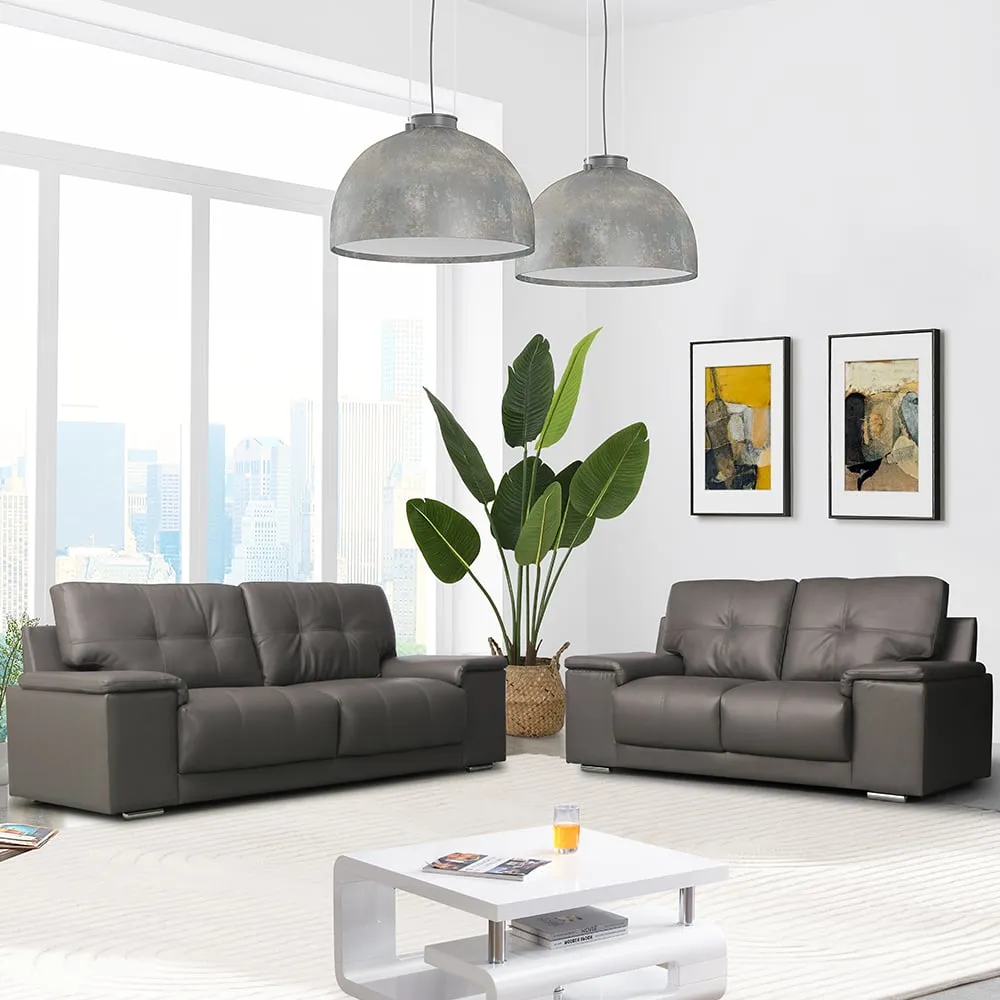 Kensington 3+2 Seater Sofa Set - Dark Grey, Faux Leather image