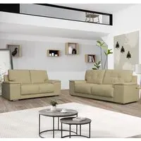 Kensington 3+2 Seater Sofa Set - Ivory, Faux Leather