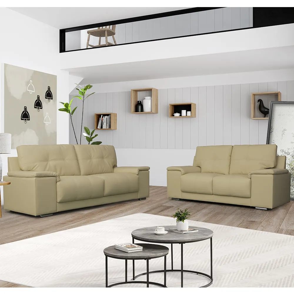 Kensington 3+2 Seater Sofa Set - Ivory, Faux Leather image