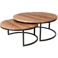 Kentaurus Round Railway Sleeper Set Of 2 Coffee Tables - Oak
