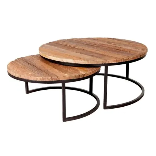 Kentaurus Round Railway Sleeper Set Of 2 Coffee Tables - Oak image