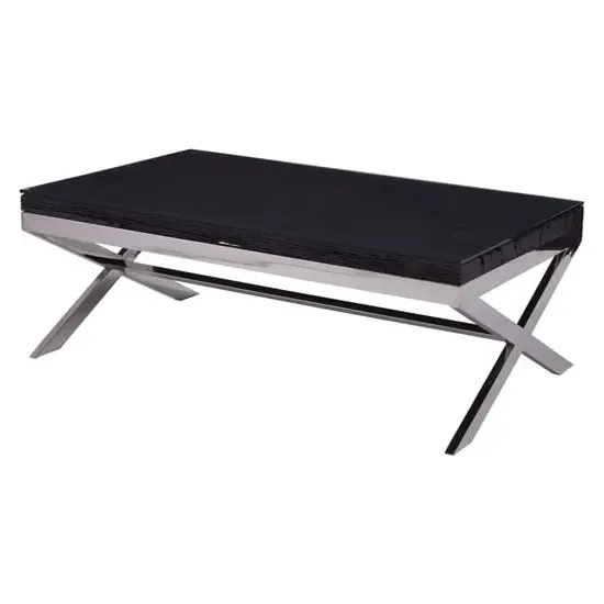 Kero Glass Top Coffee Table with Cross Base - Black