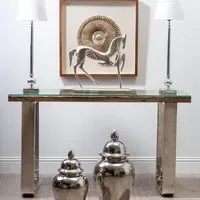 Kero Glass Top Console Table with U-Shaped Base - Natural