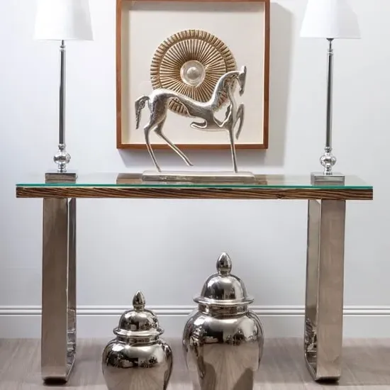 Kero Glass Top Console Table with U-Shaped Base - Natural image