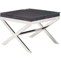 Kero Glass Top End Table with Cross Base - Black