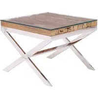 Kero Glass Top End Table with Cross Base - Natural