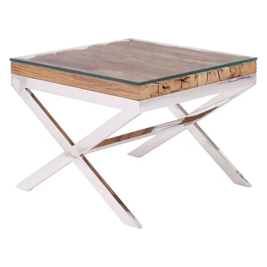 Kero Glass Top End Table with Cross Base - Natural
