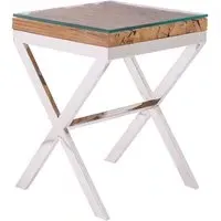 Kero Glass Top Side Table with Cross Base - Natural