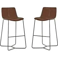 Kerrville Bar Stools Pair - Brown, PU Leather