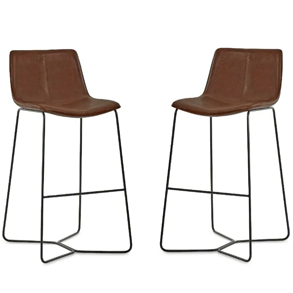 Kerrville Bar Stools Pair - Brown, PU Leather