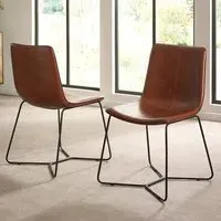 Kerrville Dining Chairs Pair - Brown, PU Leather