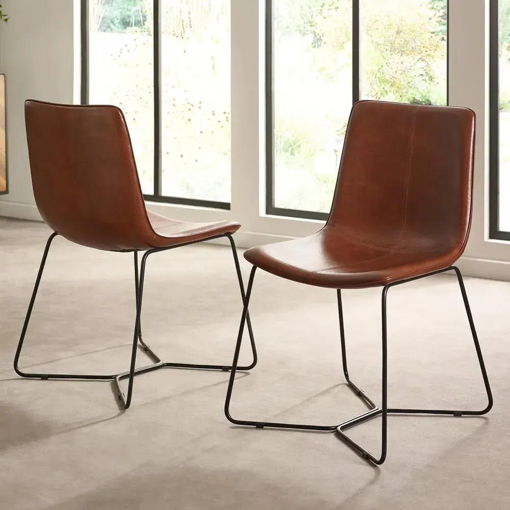 Kerrville Dining Chairs Pair - Brown, PU Leather