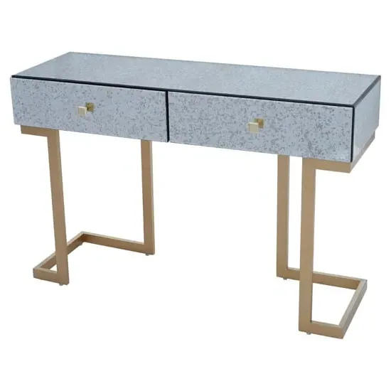 Keseni Mirrored Chest of 6 Drawers with Brass Base - Silver