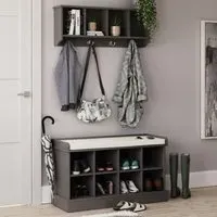 Keswick Shoe Storage Bench with Wall Coat Rack - Grey