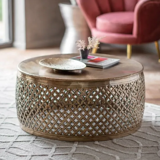 Khaliah Round Coffee Table - Light Gold, Metal