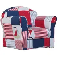 Kids Mini Fabric Armchair - Red with Blue Patchwork