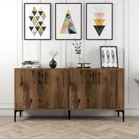 Kiev Sideboard with 4 Doors - Walnut, Melamine Coated Particle Board alternate view