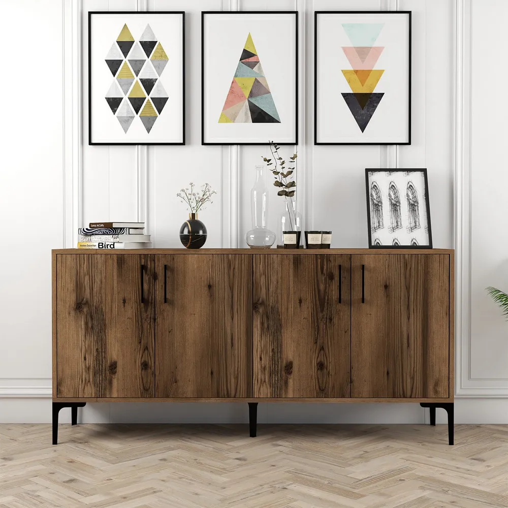 Kiev Sideboard with 4 Doors - Walnut, Melamine Coated Particle Board product