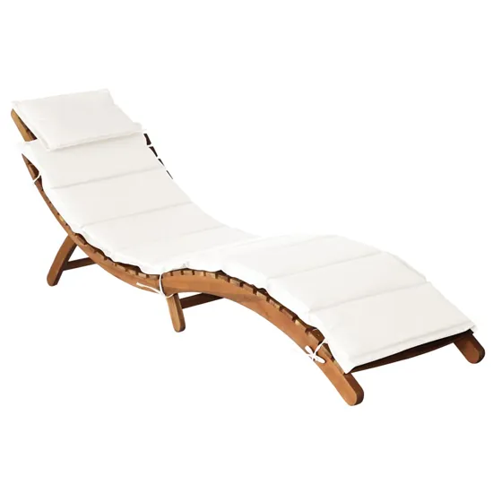 Kilmer Foldable Sun Lounger with Cushion - Cream, Acacia Wood product