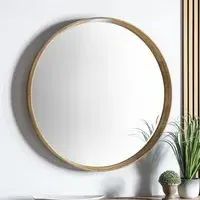 Kinder Round Large Bevelled Wall Mirror - Oak